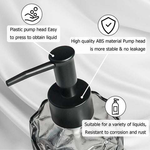 Glass Soap Dispenser, 330ml Refillable Glass Bottle with Rust-Proof Plastic Pump Head for Bathroom, Mordern Design