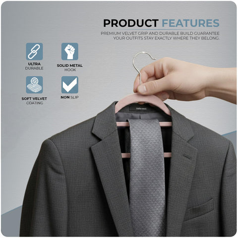 Scott 11 20-Pack Velvet Hangers for Clothes – Non-Slip Coat Hangers with Tie Organizer & 360° Hook – Strong
