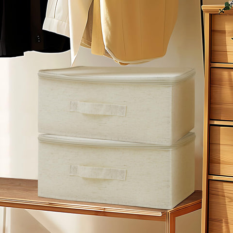 Flaxarne Fabric Storage Boxes with Zip Lids 3-Pack Dustproof Clothes Storage Boxes Bins for Wardrobe Bedroom Nursery,38 * 26 * 16cm