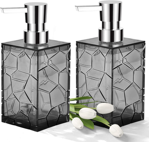 2 Pack Hand Soap Dispenser Set, Clear Acrylic Plastic Liquid Pump Bottles Refillable Lotion Dispenser for Bathroom Decor Kitchen College Dorm (Gray)