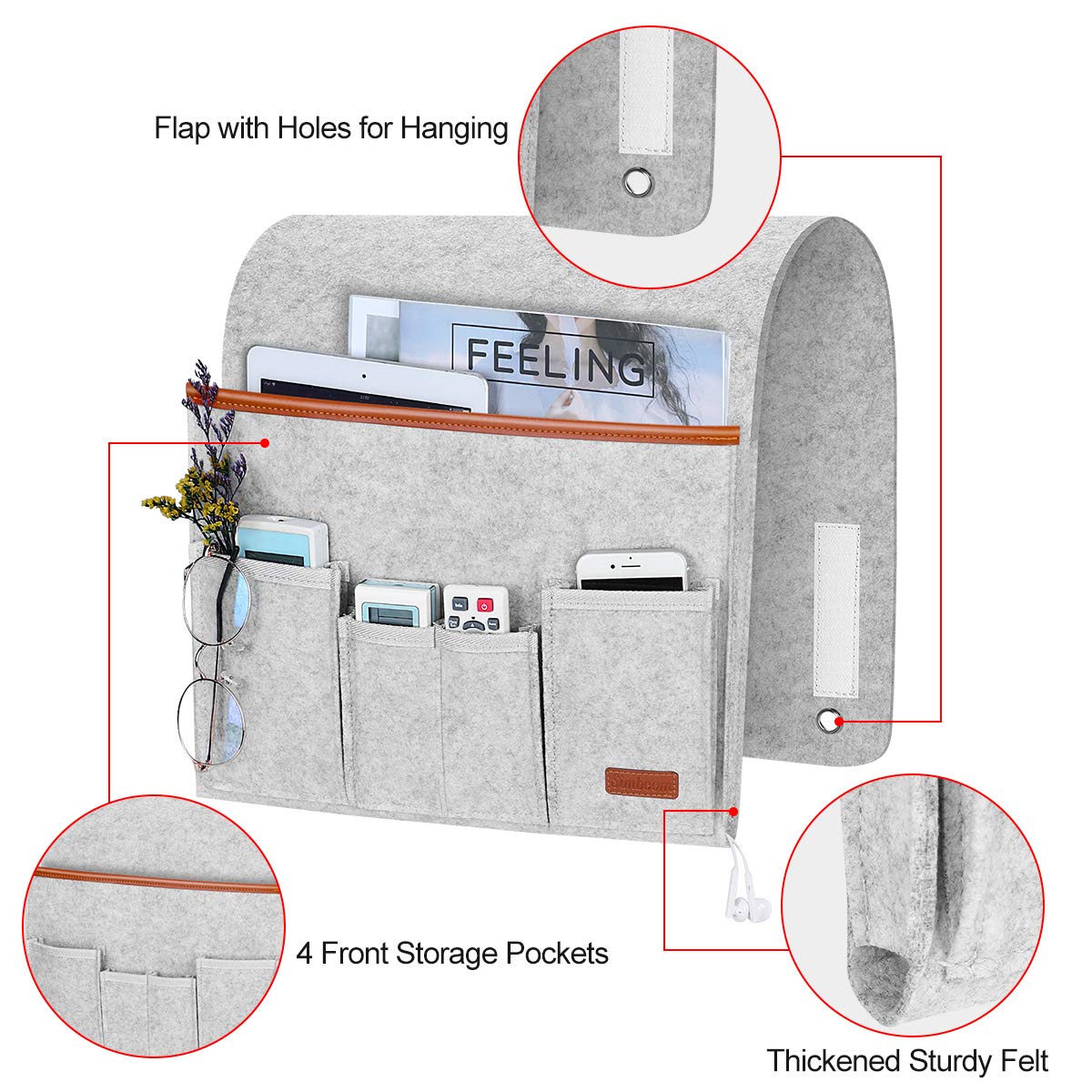 SIMBOOM Sofa Armrest Hanging Storage Bag - Light Grey