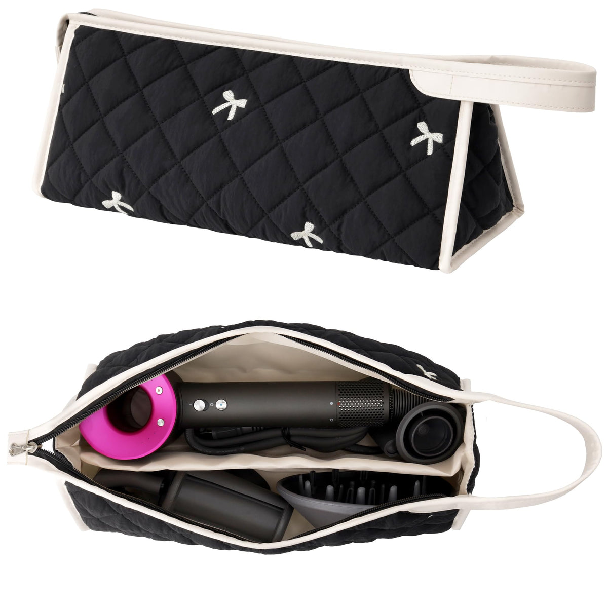 Linpr Travel Organizer Bag Compatible with Dyson Hair Dryer, Bow Black
