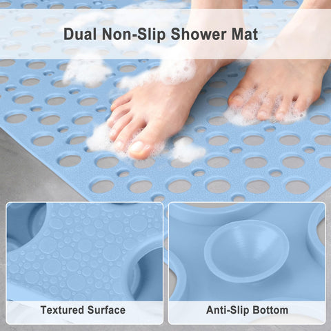 Square Shower Mat 70x70 cm, Non Slip Shower Mat, Soft TPE Large Shower Mats for Inside Shower, Bath Mat with Suction Cups & Drain Holes