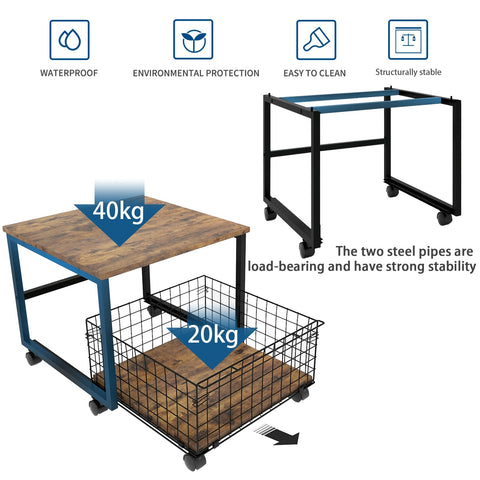 PUNCIA Mobile Mini Fridge Stand with Large Capacity Storage Portable Refrigerator Table with 4 Lockable Wheels Appliance Platform Table with Drawer