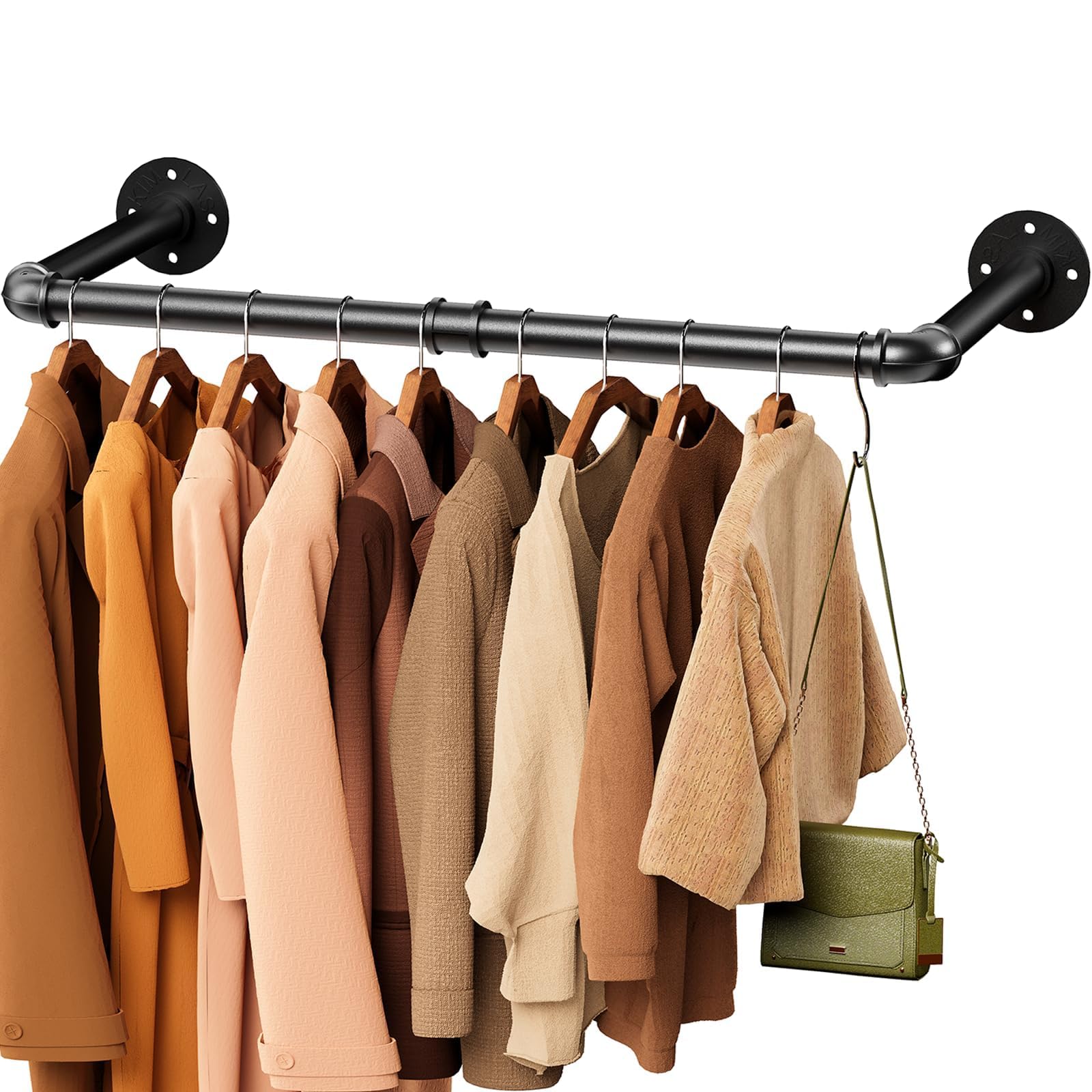 96cm Wall Mounted Clothes Rail Clothing Rack Industrial Pipe Rod Black