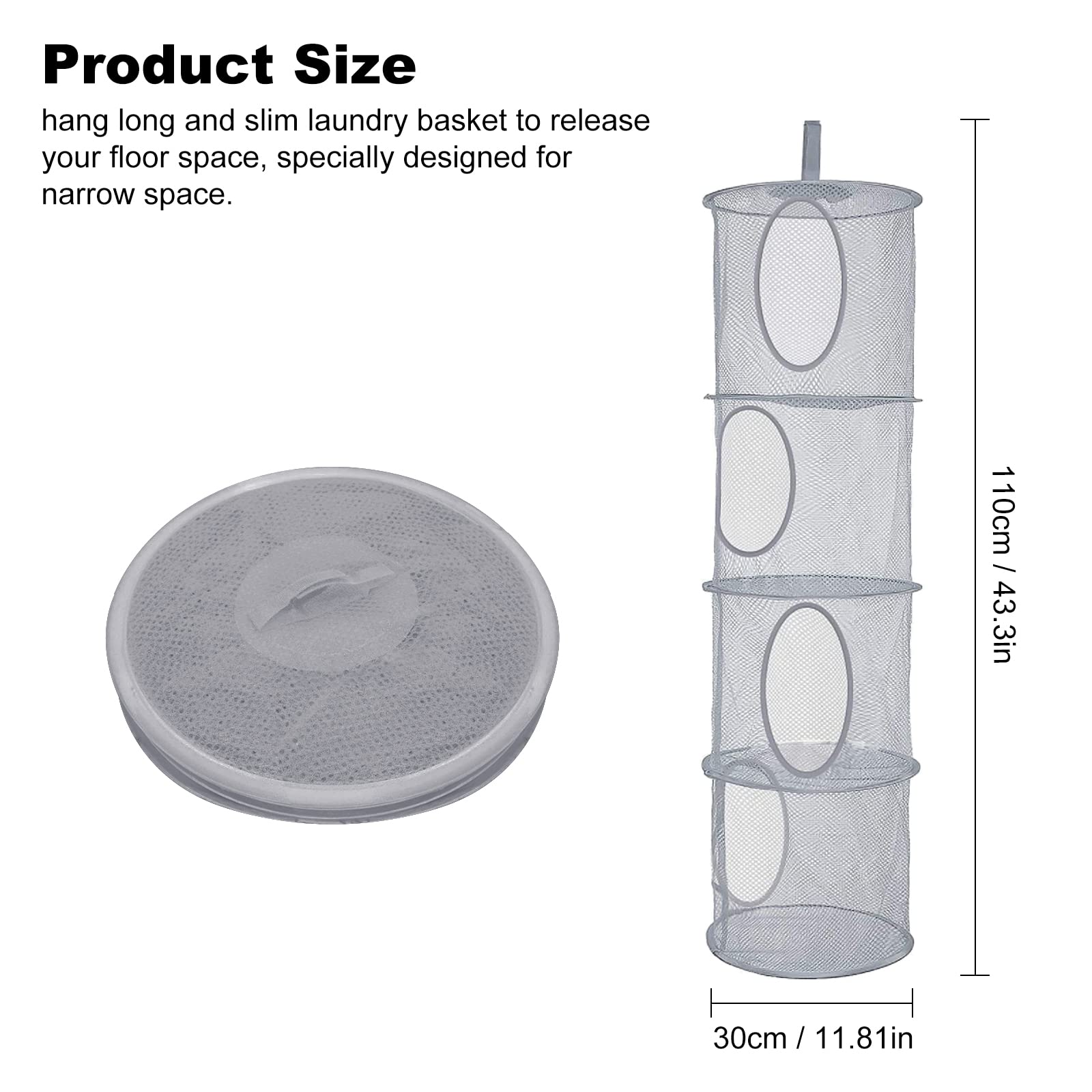 Hanging Mesh Storage Net, 4 Tier Compartments Foldable Hanging Soft Toy Storage Basket Mesh Storage Bag