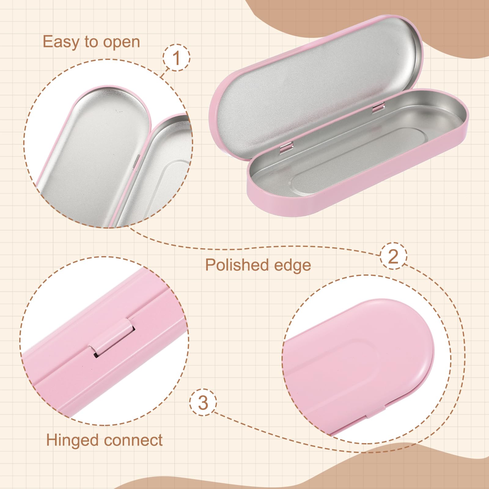 sourcing map 4Pcs Metal Tin Box Container, 6.9x2.4x0.7 Oval Empty Hinged Lid Box with Self Adhesive Colored Sticker