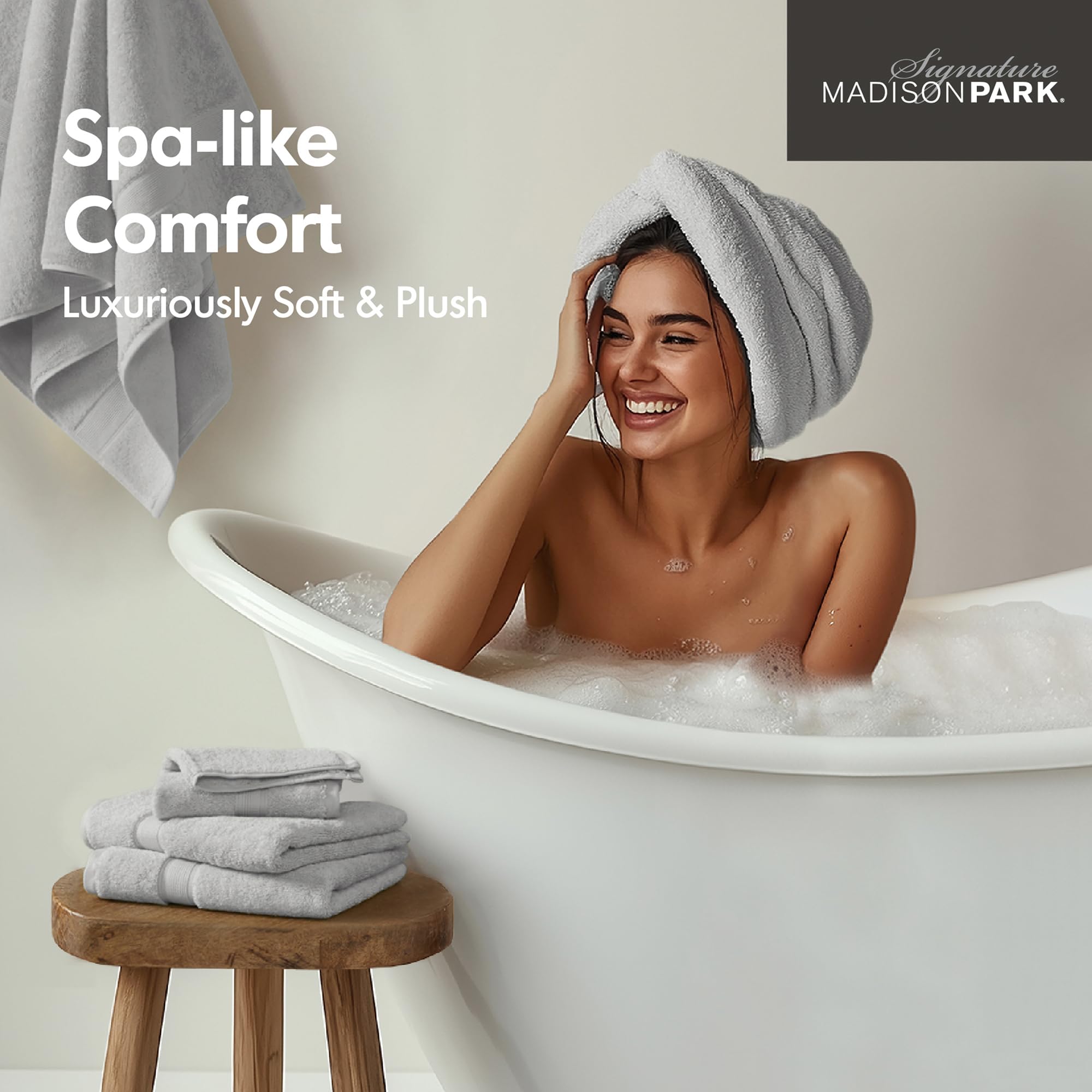 Madison Park 800GSM Bathroom Towel Set of 8 100% Cotton Bath Towel Set for Bathroom Luxurious Highly Absorbent 2 Bath Towels 2 Hand Towels 4