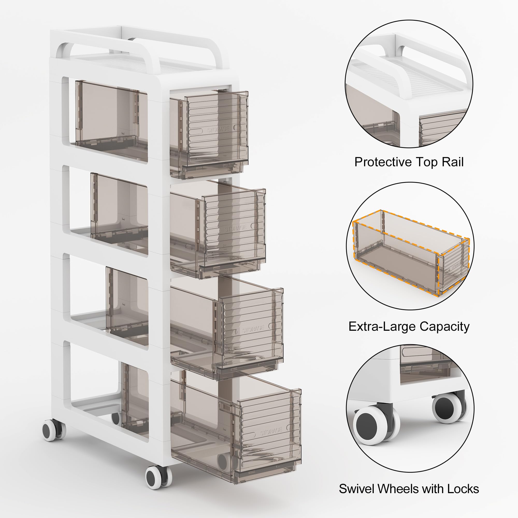 20cm Bathroom Cabinet, 4 Drawers Storage unit, 84cm Tall Toliet Organiser