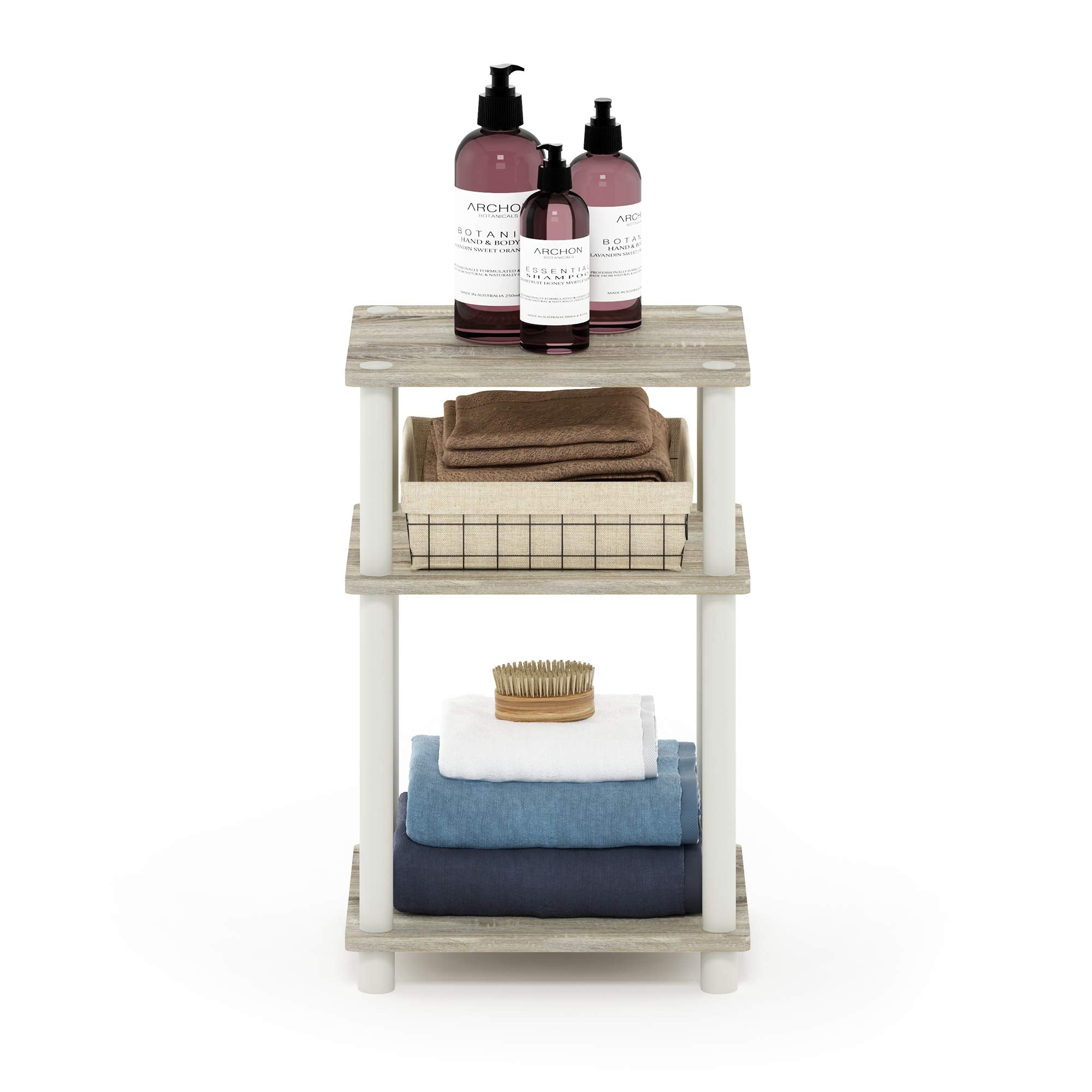 Furinno JUST Side Table, 3-Tier End Table, Open Shelves Night Stand, Bedside Table, Toolless Assembly, for Living Room, Bedroom, Sonoma Oak