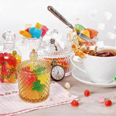 2Pcs Glass Cotton Bud Holder, Storage Jars with Lid, Dispenser Cotton Pad Holder, Sugar Jars for Cotton Pads Bath Salt Glass Tea Coffee Sugar