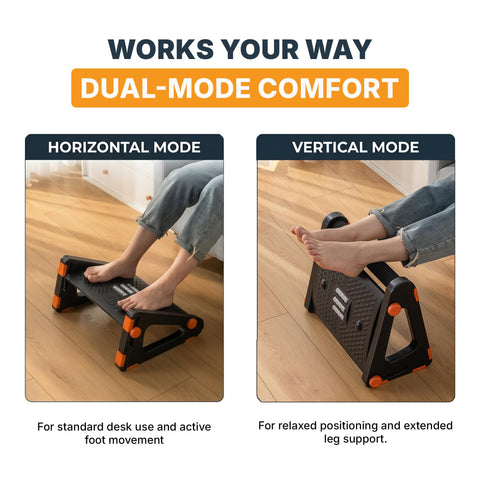 Adjustable Foot Rest Under Desk by UKGator | Dual Mode Under Desk Foot Rest | Height Adjustable Foot Stool with Massage Rollers