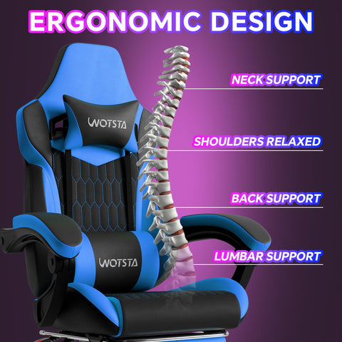 WOTSTA Gaming Chair, Ergonomic Gaming Chair with Footrest and Lumbar Support, Computer Chairs