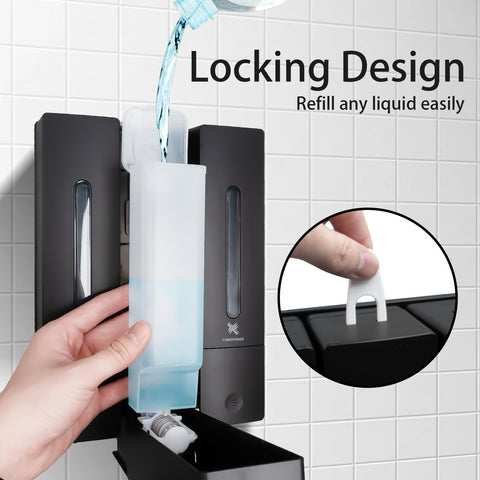 3 Chamber Shampoo and Conditioner Dispenser for Shower, Black(400ML)
