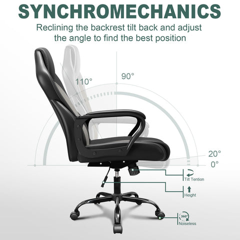 BASETBL Office Chair, PU leather Ergonomic Computer Desk Chair, Grey