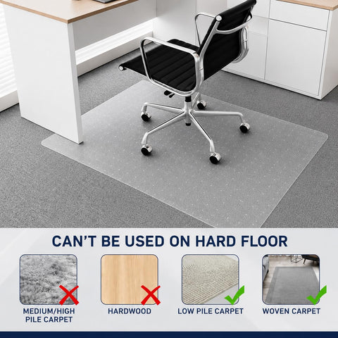 Thickened Office Chair Mat for Carpet, 120×90cm Rectangular, 3mm Thick Clear Heavy Duty Floor Protector with Anti-Slip Particles for Office & Home