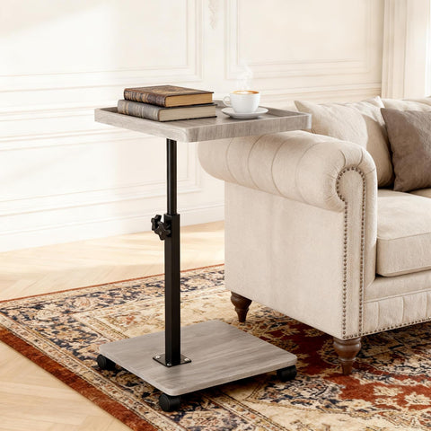 XUDREZ Adjustable Side Table, C Shaped Small Table with 4 Wheels 364° Swivel Tray, End Table for Living Room Bedroom Sofa Small Spaces