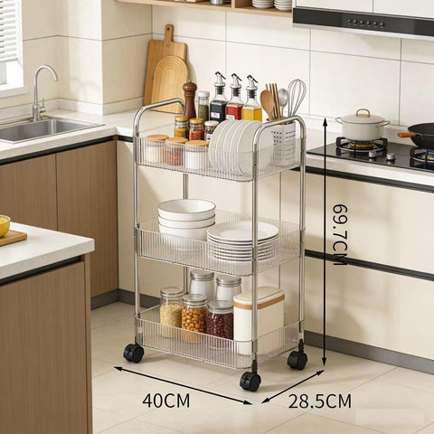 Multibao 2/3/4 Tier Storage Trolley on Wheels - Acrylic Shelf Cart for Bathroom, Spa, Salon Beauty (3 Tier 40 * 28.5 * 69.7cm)