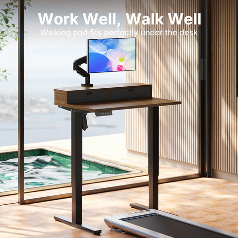 HUANUO Standing Desk with Drawers, 80x53cm, Walnut