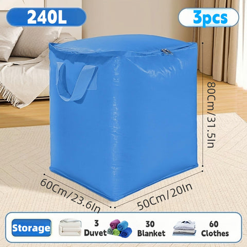 3-Pack 240l Large Moving Bags – Heavy Duty Waterproof Removal Bag with Double Zip Pulls,Ideal for Moving, College Dorms, Loft Storage