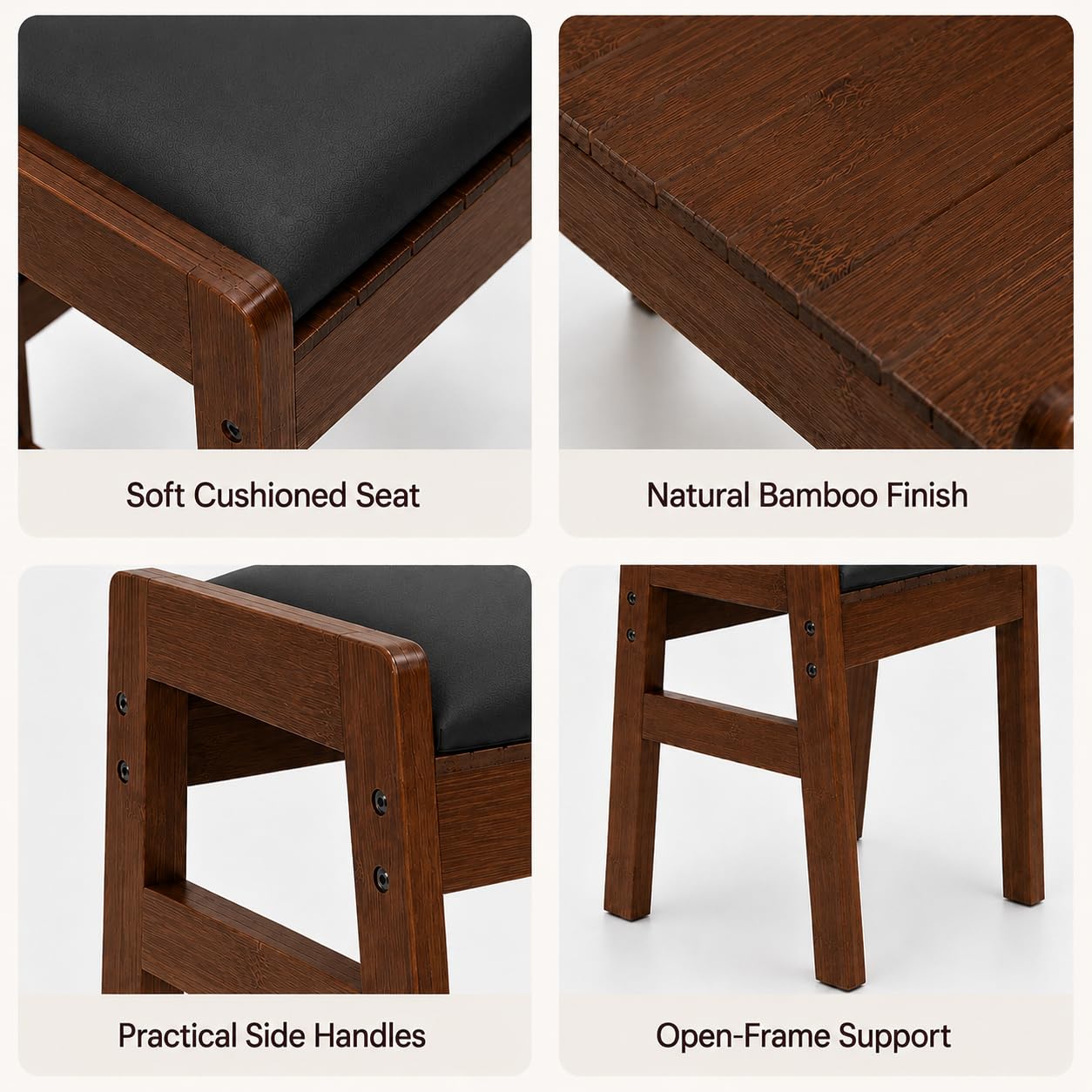 BAMBOOHOMIE Foot Stool Ottoman, Modern Vanity Stool Chair for Makeup with Removable Cushion & Side Handles