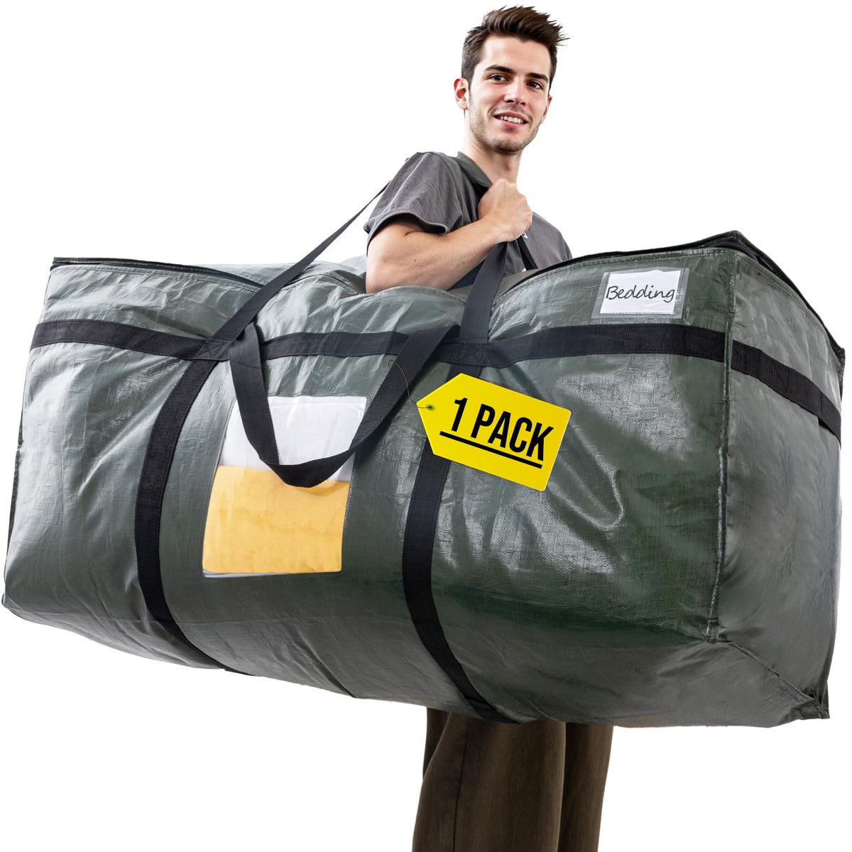 TAILI Extra Large Moving Bag with Zips, Jumbo Storage Bags, Green 1 Pack