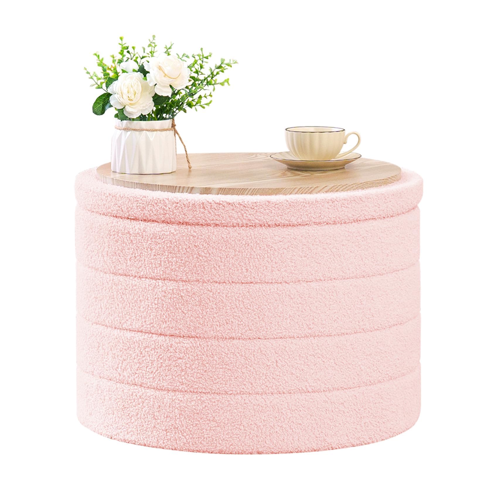 Bonlife Extra Large Folding Round Ottoman with Storage,Boucle Ottoman Stool, Footstool Seat Coffee Table,Toy Box Storage,Footrest Stool for Living