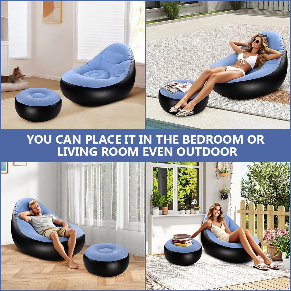 Fiacvrs Inflatable Lounge Chair for Adults, Portable Folding Inflatable Blow Up Couch with Foot Stool