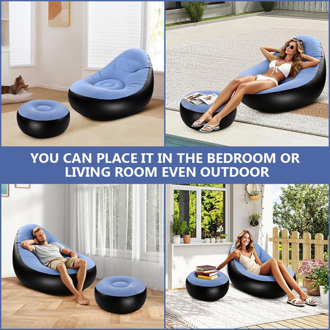 Fiacvrs Inflatable Lounge Chair for Adults, Portable Folding Inflatable Blow Up Couch with Foot Stool
