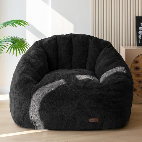 MAXYOYO Giant Bean Bag Chair,Faux Fur Shell Shaped Bean Bag Sofa with Filler,Soft Beanbag Sofa Giant Size for Living Room Bedroom