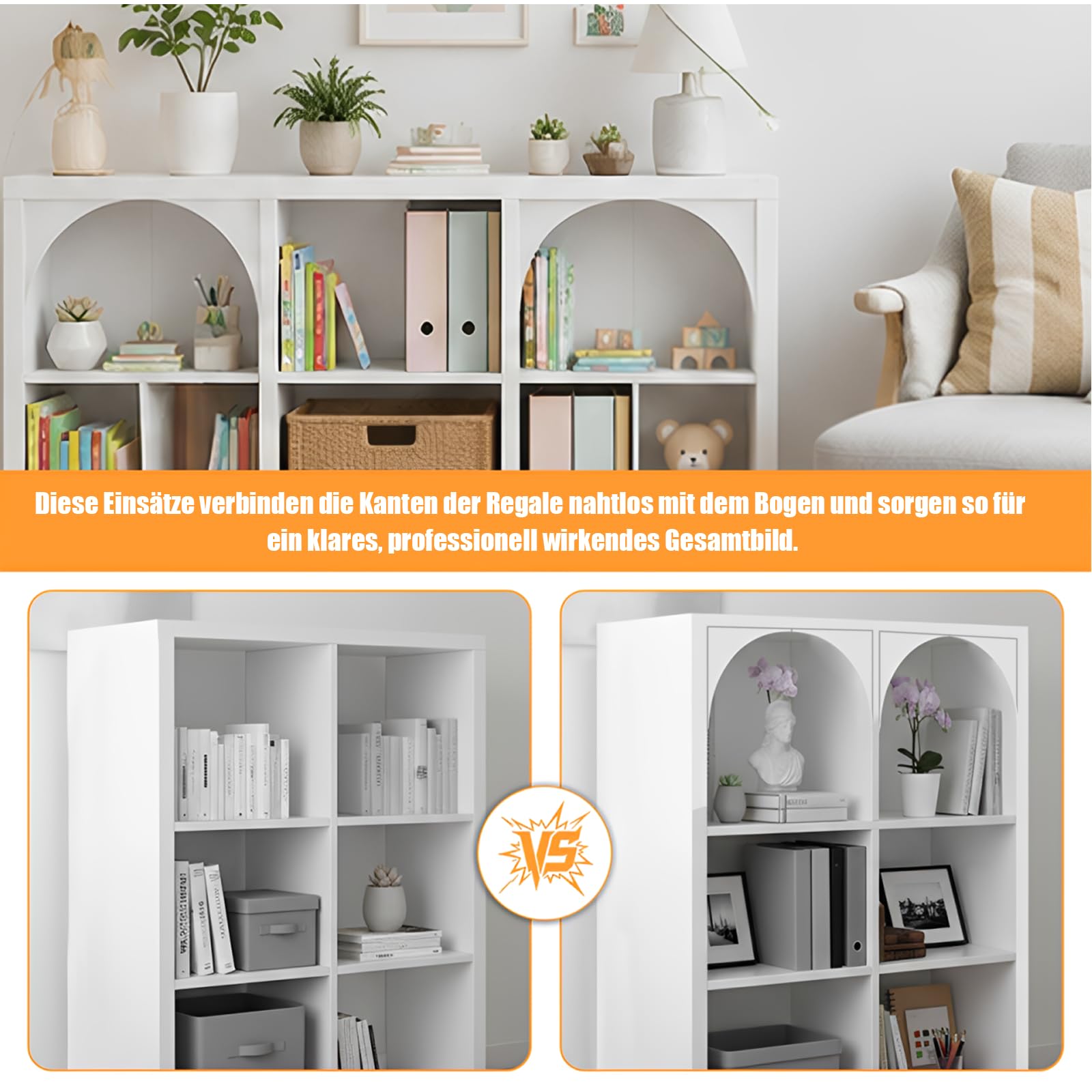 Modern Arch Corner Inserts for IKEA KALLAX Shelf – Rounded Bookshelf Look & Display Organizer – DIY Home Aesthetic Upgrade & Storage Solution