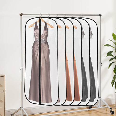 6 Pack Garment Bags, PEVA Dress Bags Covers Long, Clothes Covers 55in