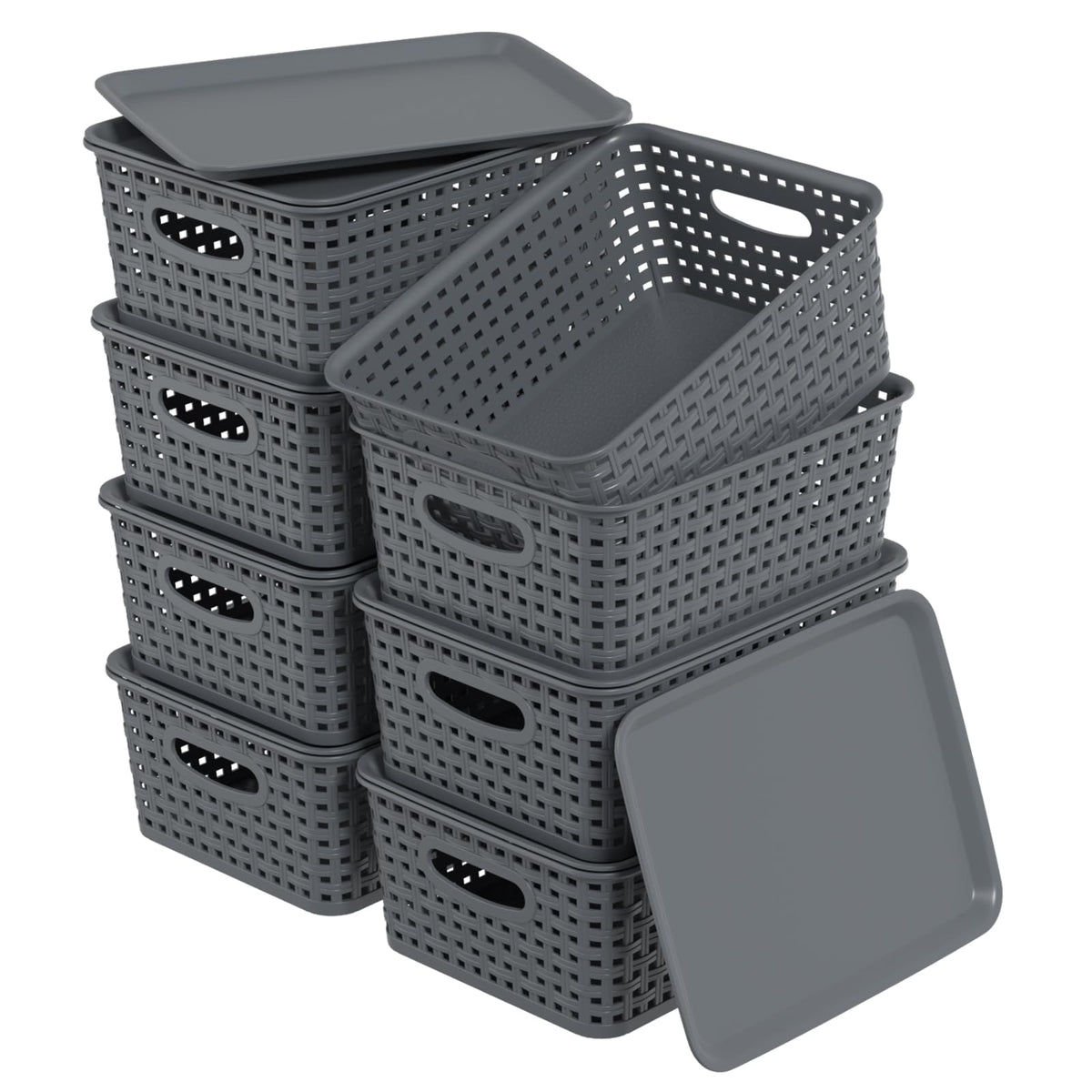 Zopnny 8 Pack Plastic Shelf Organizer Baskets, Small Storage Bins with Lid