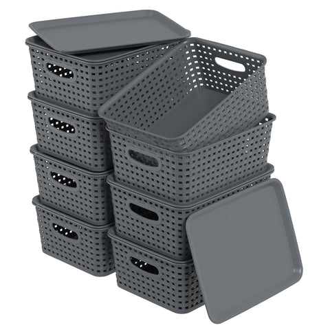 Zopnny 8 Pack Plastic Shelf Organizer Baskets, Small Storage Bins with Lid