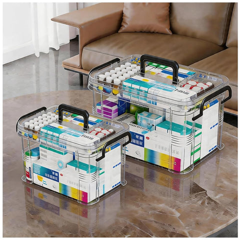 SINBINTA 2-Pack Clear Plastic Medicine Storage Organiser (Black)