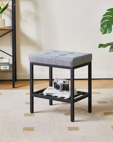 IBUYKE Rectangular Makeup Stool, Linen Seat Vanity Chair, Blue Gray WBD017L