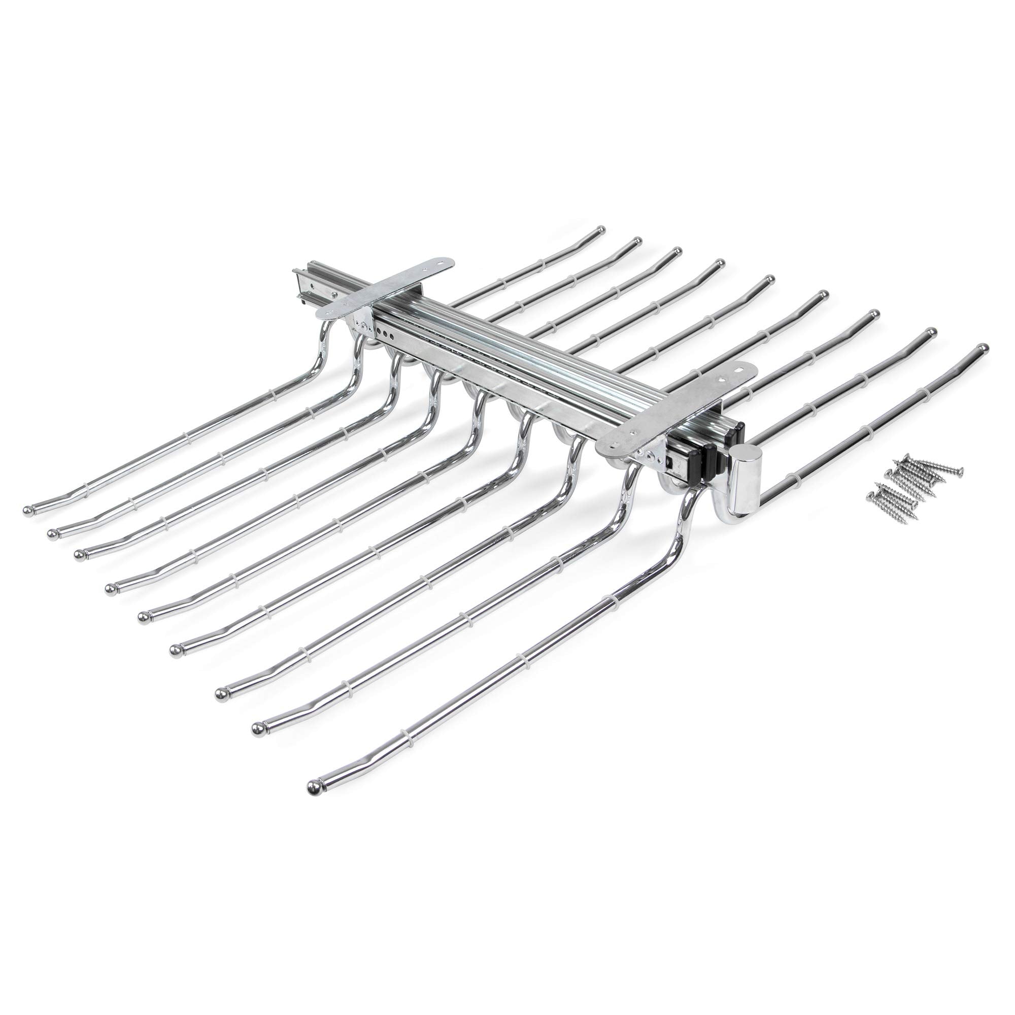 Emuca - Pull-out double trouser rack for wardrobe, pullout anti-slip hanger for 18 pairs of trousers, steel, chrome-plated.