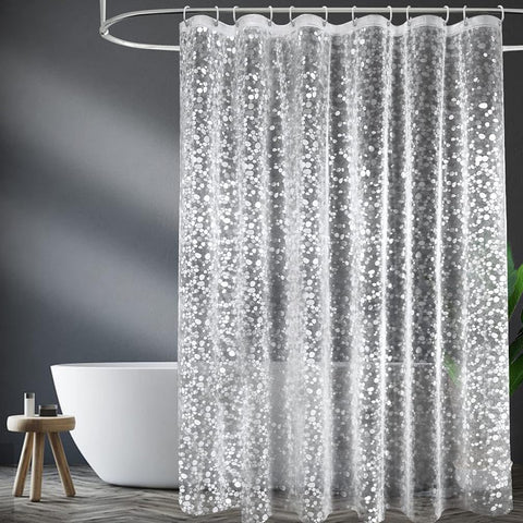 Shower Curtains Mould Proof Resistant, PEVA Waterproof Heavy Duty Bathroom Curtains, Liner 3D Effect Clear Pebble Shower Curtain with 12 Hooks