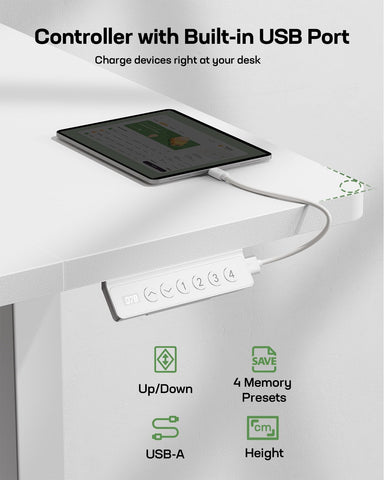 Marsail Electric Standing Desk with USB-A Charging Port, 160 x 80 cm Height Adjustable Sit Stand Desk with 4 Custom Height Settings, 80kg Max Load