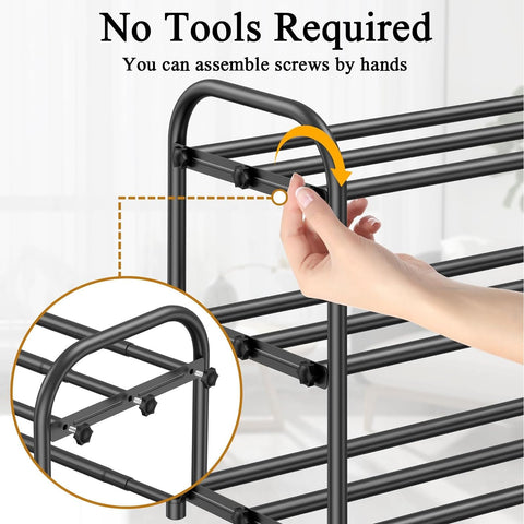 YiZhou Expandable Shoe Rack Metal 2 Tier, Adjustable Shoe Storage Organizer Shelf,Free Standing Narrow Shoe Rack for Small Narrow Space, Entryway