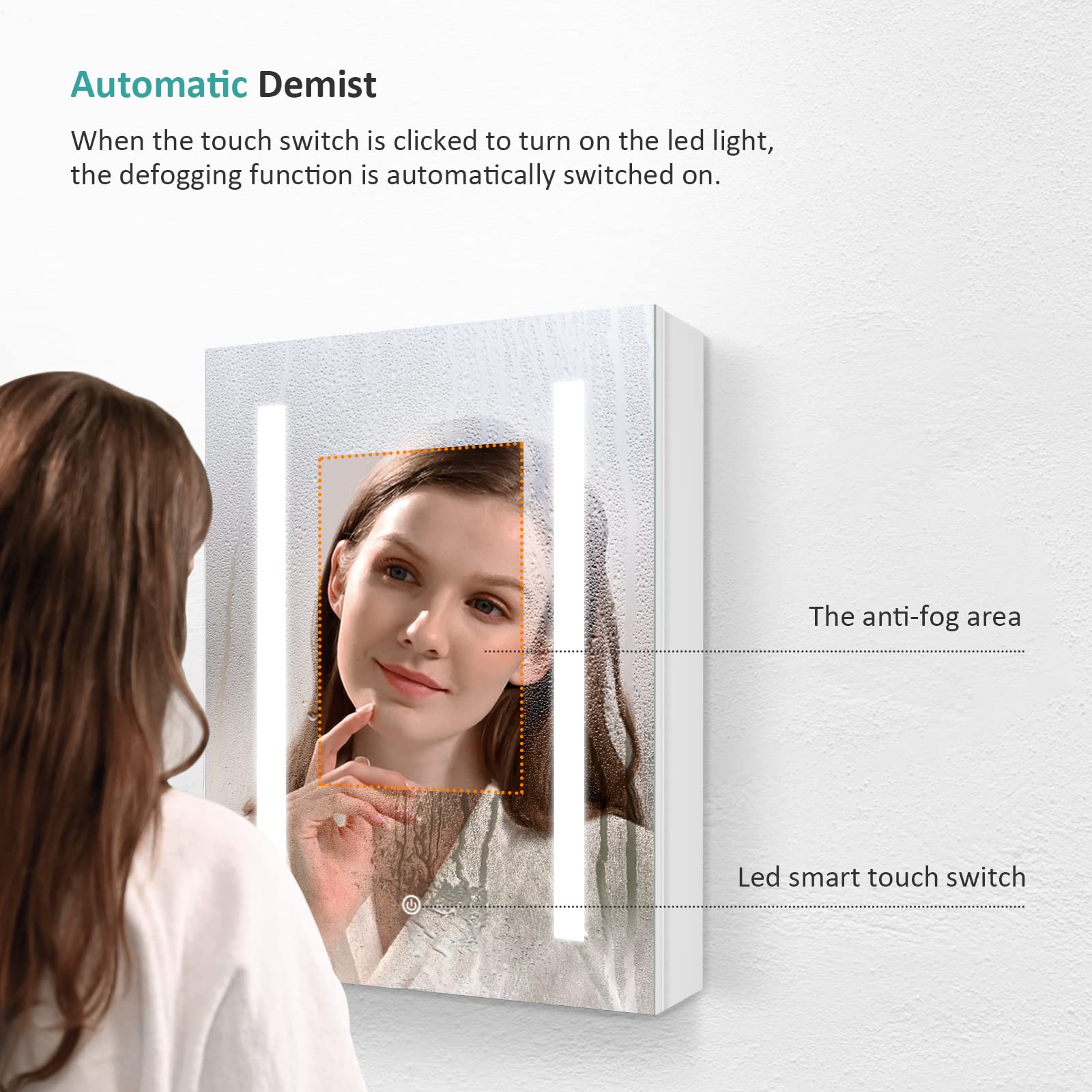EMKE Led Bathroom Mirror Cabinet, Bathroom Wall Mirror Cabinet with Led Lights with Shaver Socket, Illuminated Mirror Cabinet with Dimmable