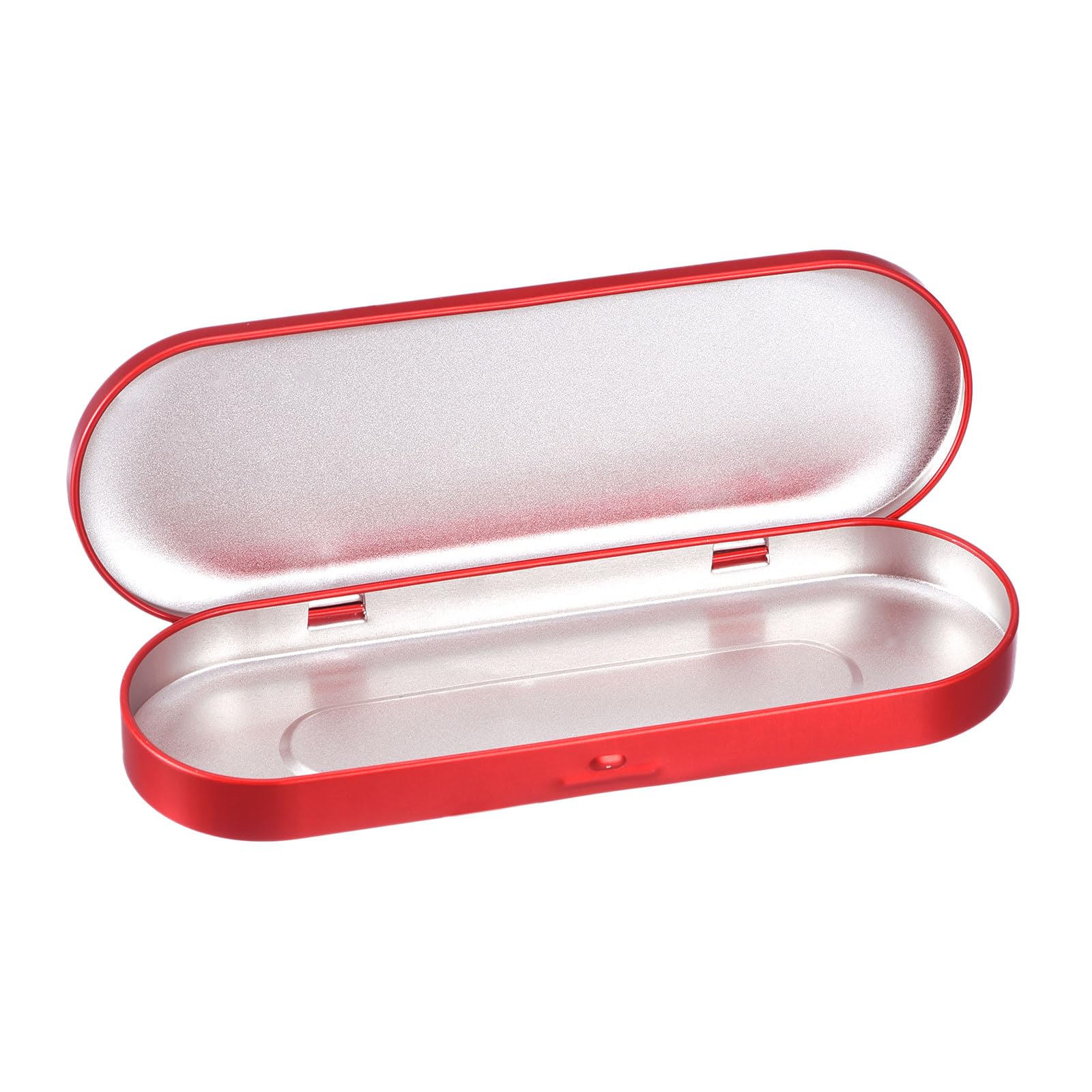 sourcing map 1 Pcs Metal Tin Box Container, 6.9x2.4x0.7 Inch Oval Empty Hinged Lid Box Mini Portable Storage Containers for Candy Drawing Pin Crafts