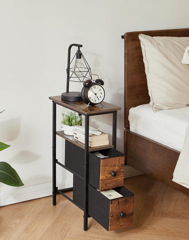 YMYNY Narrow Side Table, Slim Bedside Table with 2 Fabric Drawers, Nightstand for Small Spaces