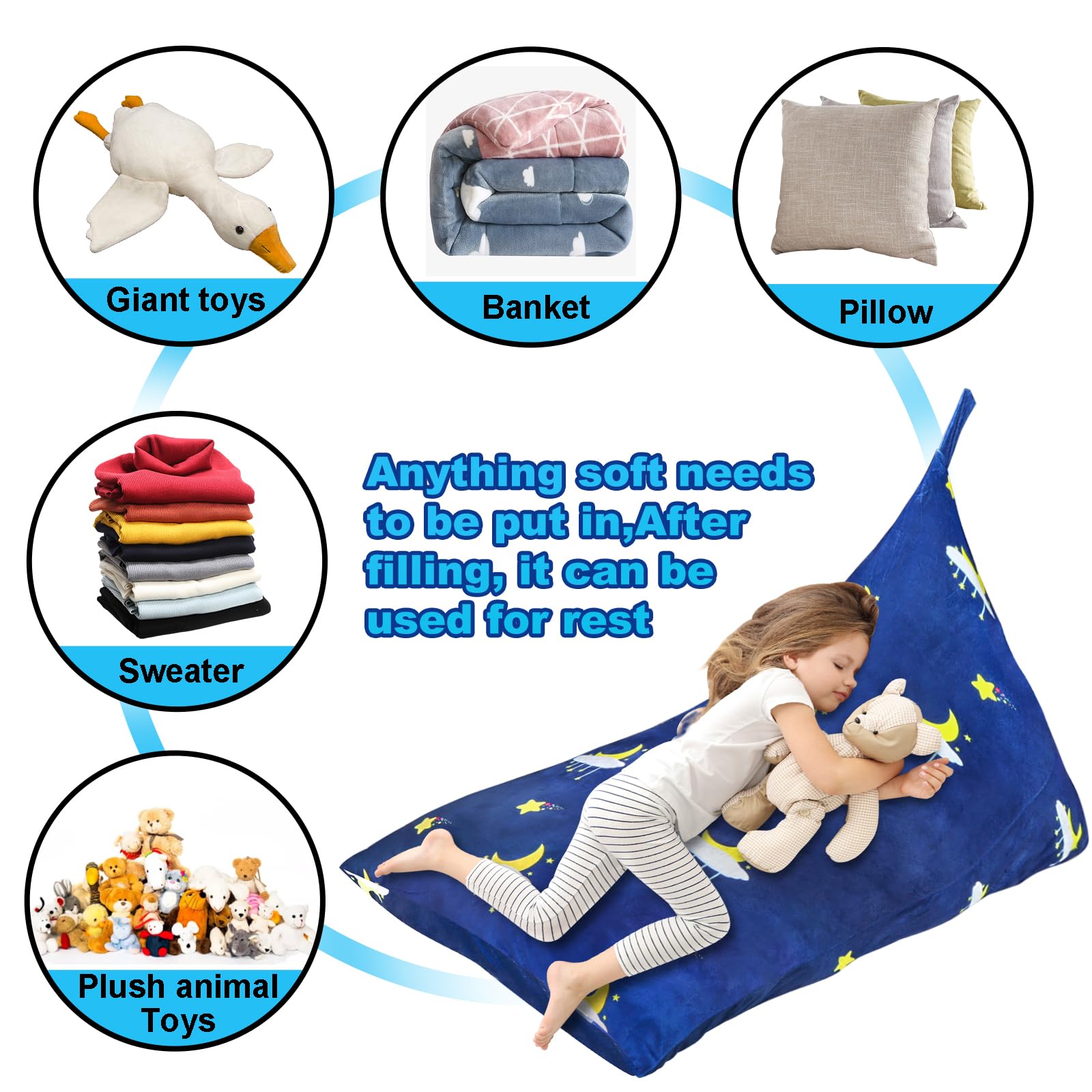 KOLACEN Stuffed Animal Bean Bag Cover Soft Storage Bean Bags for Kids Without Filling