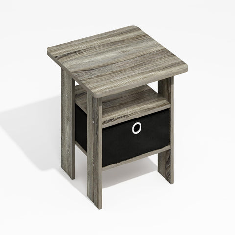 Furinno MODERN Square Top Side Table with Storage Bin, Grey Oak