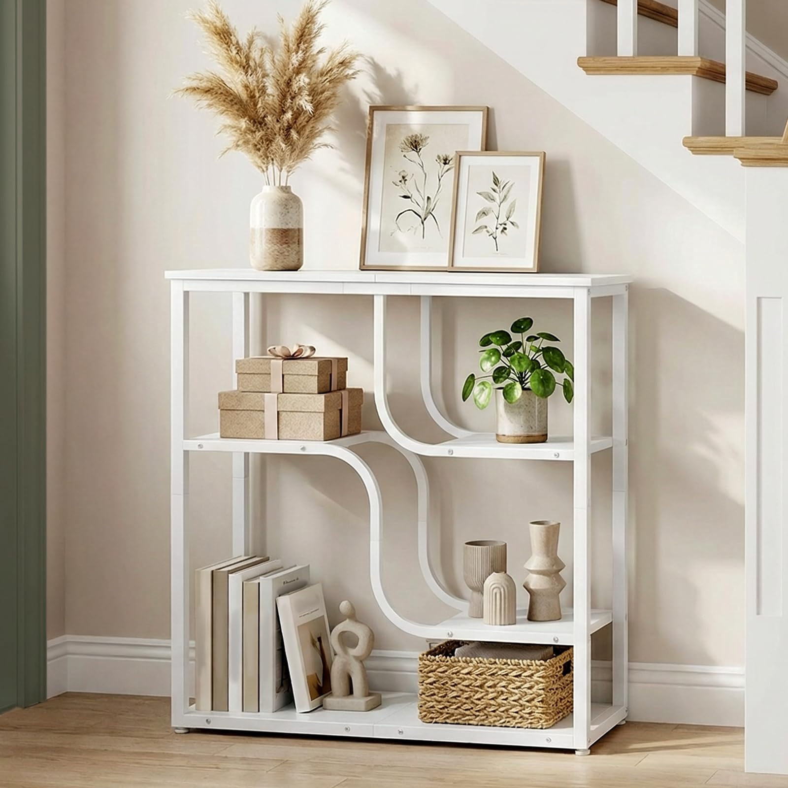 HOOBRO 4-Tier Slim Console Table for Hallway, Narrow Hallway Table with Storage Shelves, Behind Sofa Table for Small Space, living Rooms, Entryway