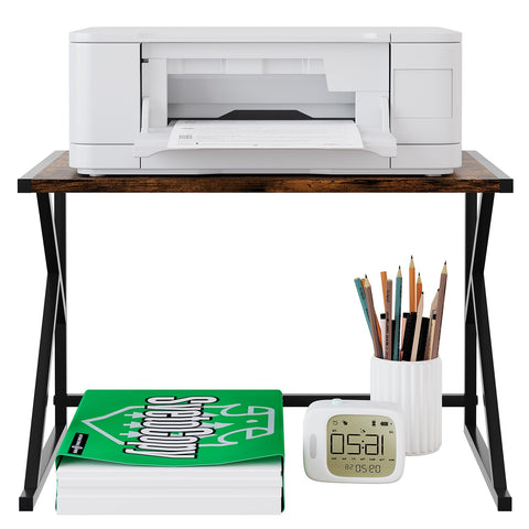 EasyPAG Metal Wood Desktop Printer Stand,Office Storage Shelves for Printer & Fax,Desk Organiser for Home,Brown