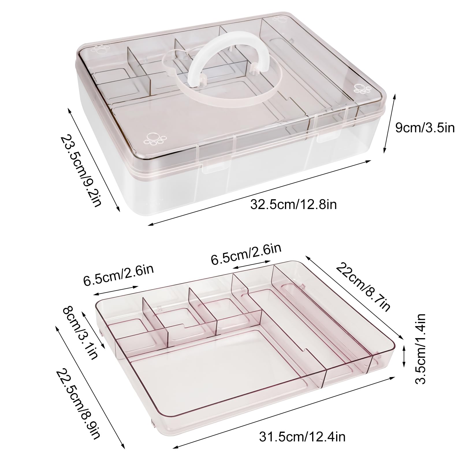 Craft Storage Box Clear Craft Stackable Large Sewing Box with 7 Compartment Tray Large Capacity for Medications, Sewing Supplies