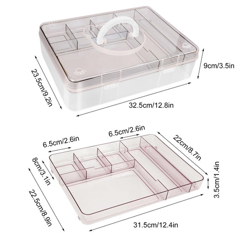 Craft Storage Box Clear Craft Stackable Large Sewing Box with 7 Compartment Tray Large Capacity for Medications, Sewing Supplies