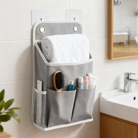 CHENKEE 2pcs Wall Hanging Storage Bags,Storage Organizer with Pockets,Waterproof Hanging Organiser,Foldable Linen Fabric Basket,for
